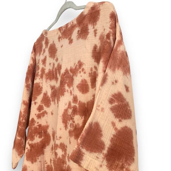 Womens Pure Jill Rust Peach Tie Dye Waffle Cotton Oversize Boho Top Size Small T - Picture 14 of 15